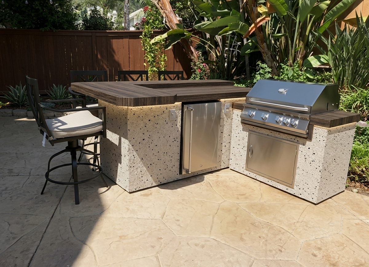 KoKoMo Grills 7 Foot L-Shape BBQ Island With Bar Seating, Built-in BBQ Grill