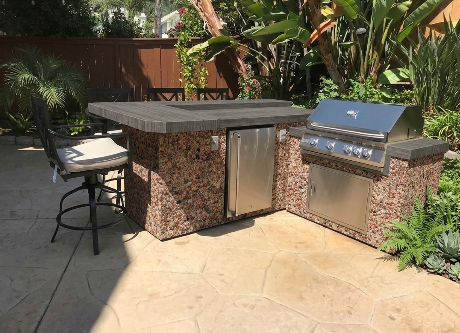 KoKoMo Grills 7 Foot L-Shape BBQ Island With Bar Seating, Built-in BBQ Grill