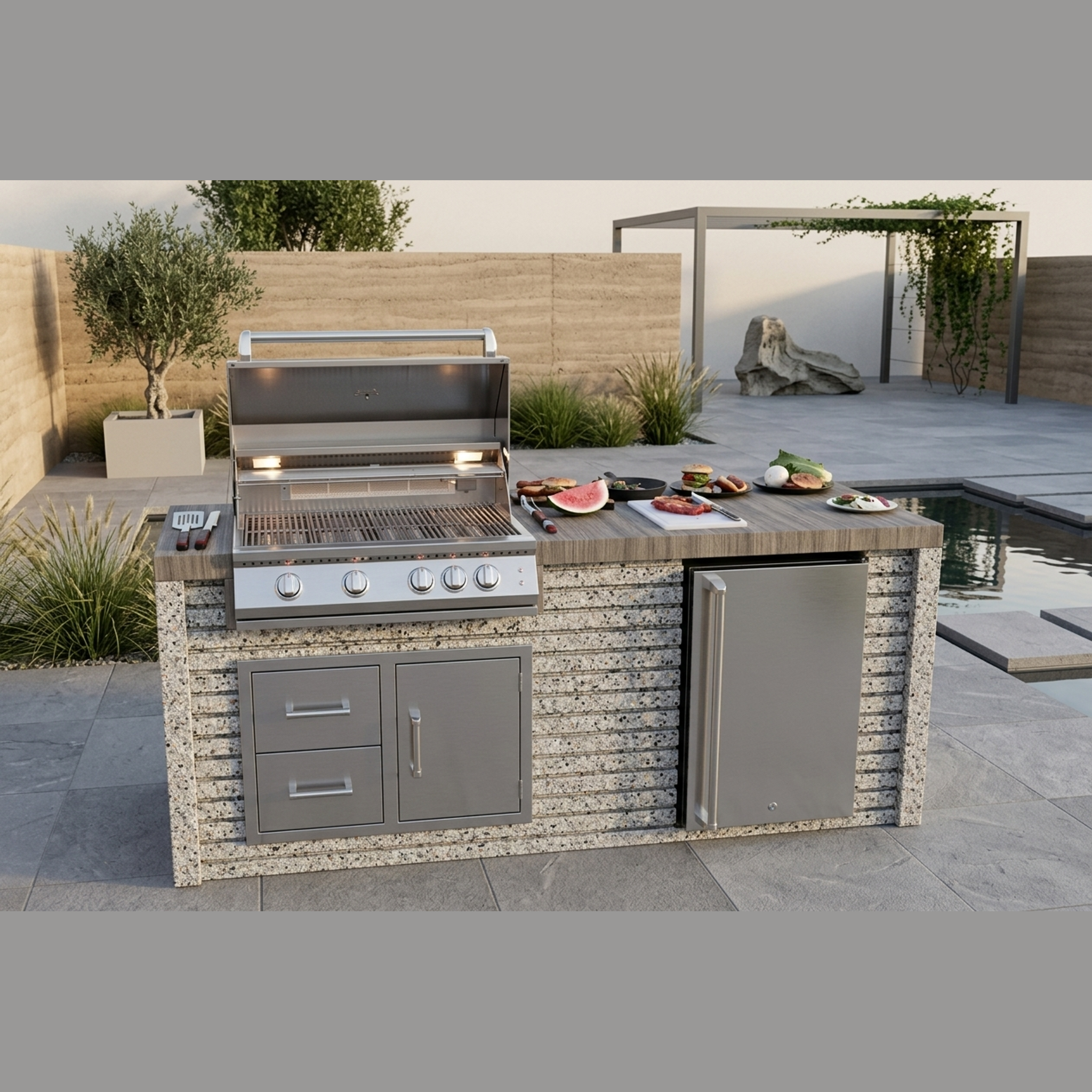 Kokomo Grills 7 Foot Outdoor Kitchen with Grill, Fridge, Shiplap
