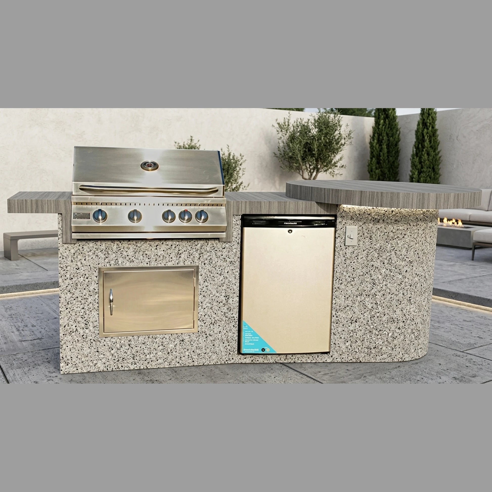 KoKoMo Grills 9 Ft Round Bar BBQ Island Built-in Grill - Ameristone Stucco Champagne Gray finish