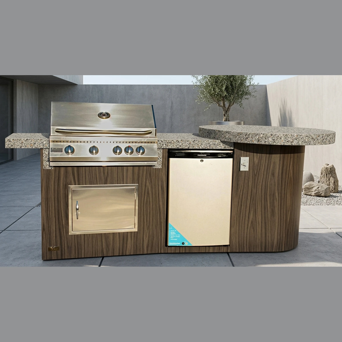 KoKoMo Grills 9 Ft Round Bar BBQ Island Built-in Grill - Ameristone Stucco White Ash finish
