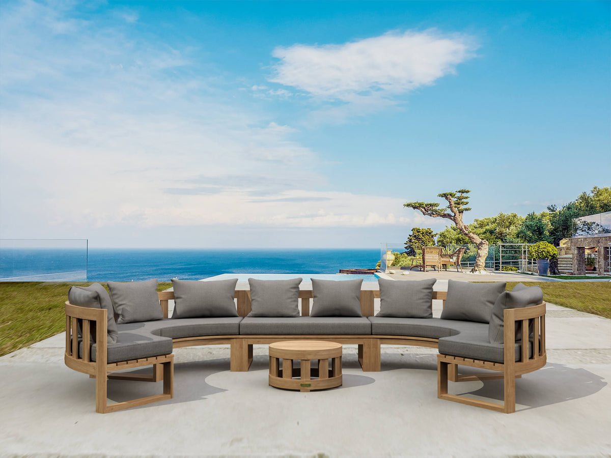 Outdoor patio furniture set with ocean view