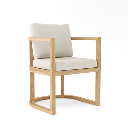 Chair with wooden frame and beige cushion on a white background