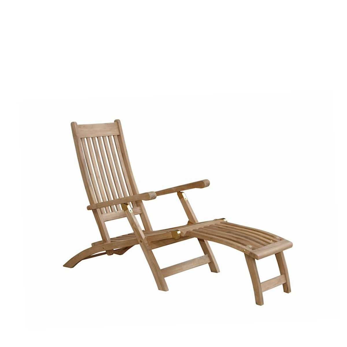 Wooden lounge chair with ottoman on a white background