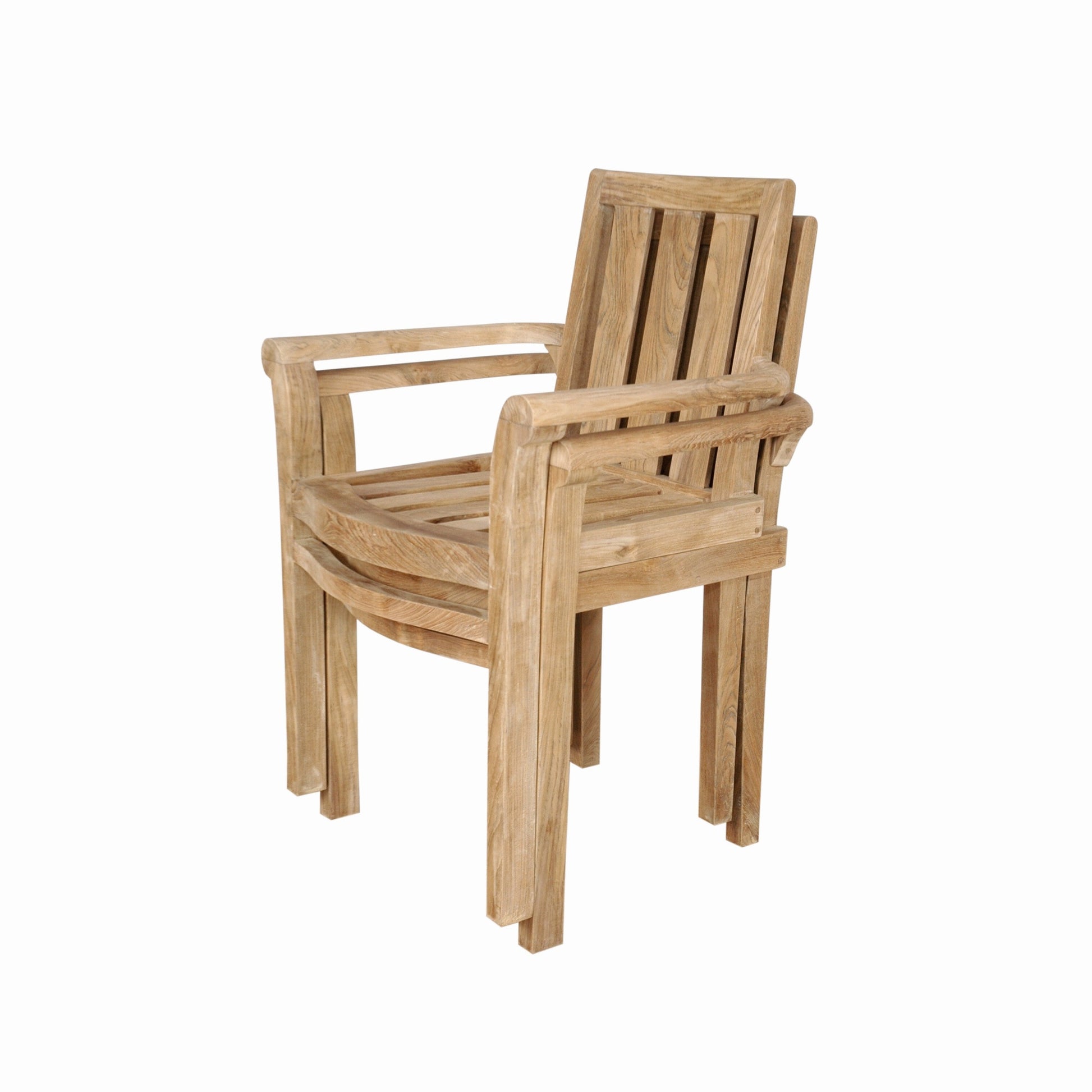 Anderson Teak Classic Stackable Armchair Set of 4 - side view of classic teak stacking chair