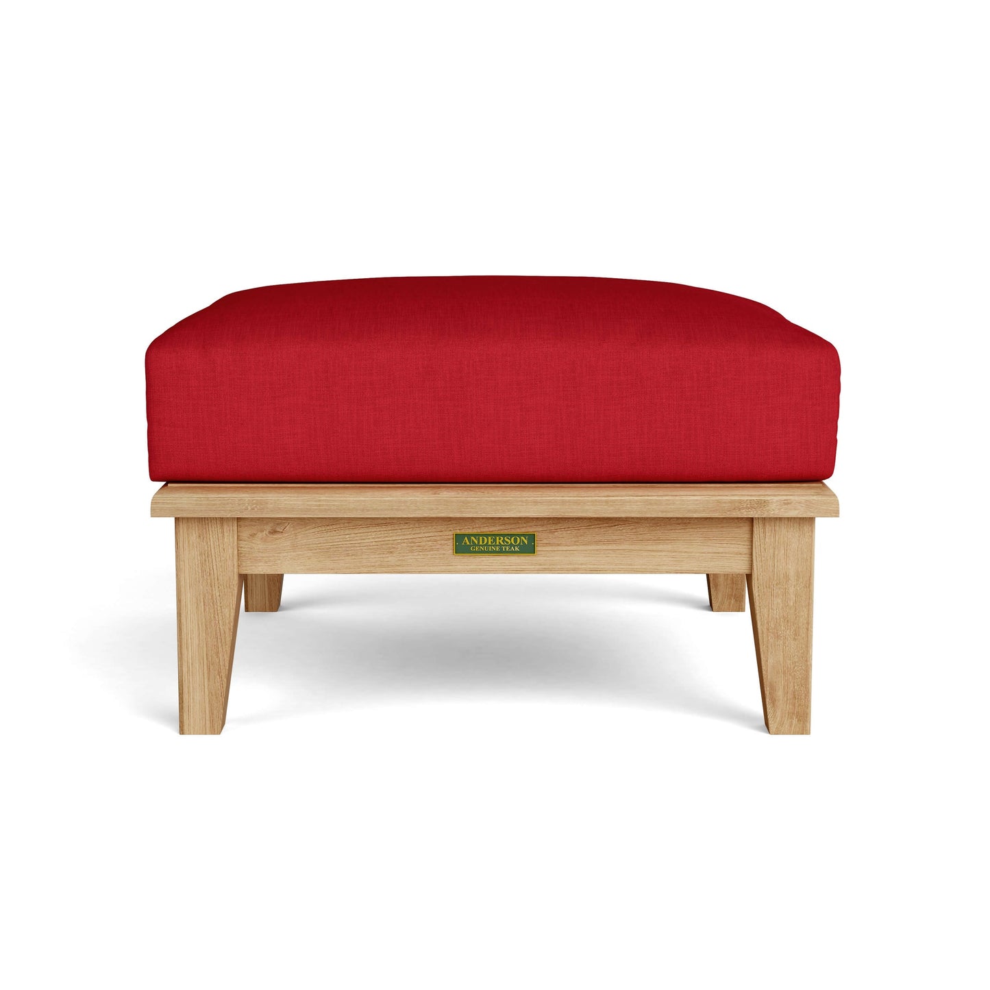 Anderson Teak Brianna Ottoman - front view of cushioned teak outdoor ottoman