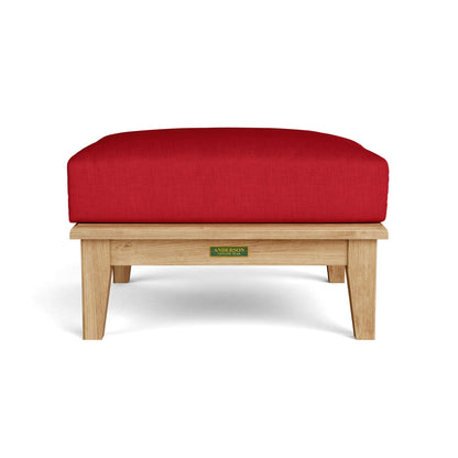 Anderson Teak Brianna Ottoman - front view of cushioned teak outdoor ottoman