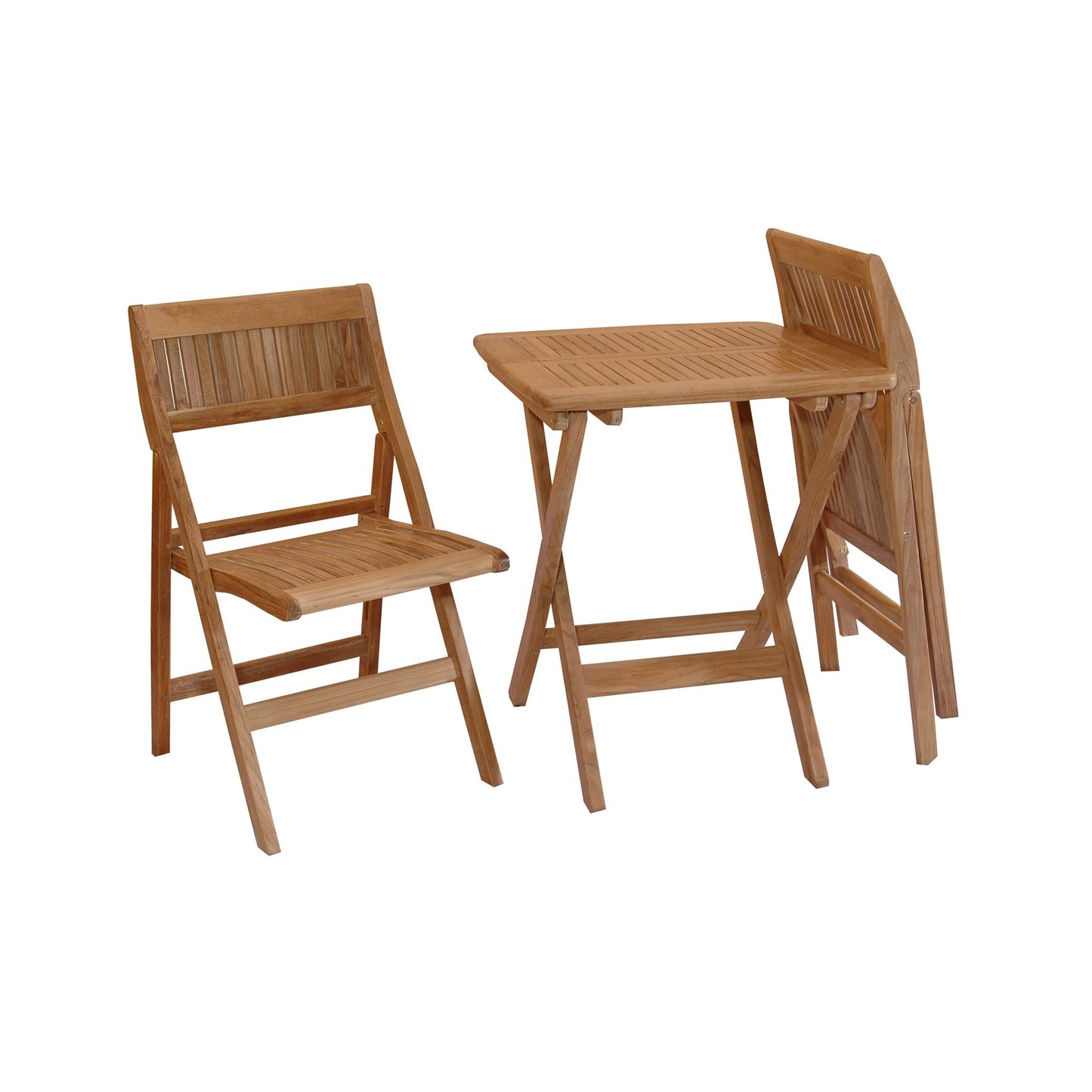 Wooden folding table and chairs set on a white background