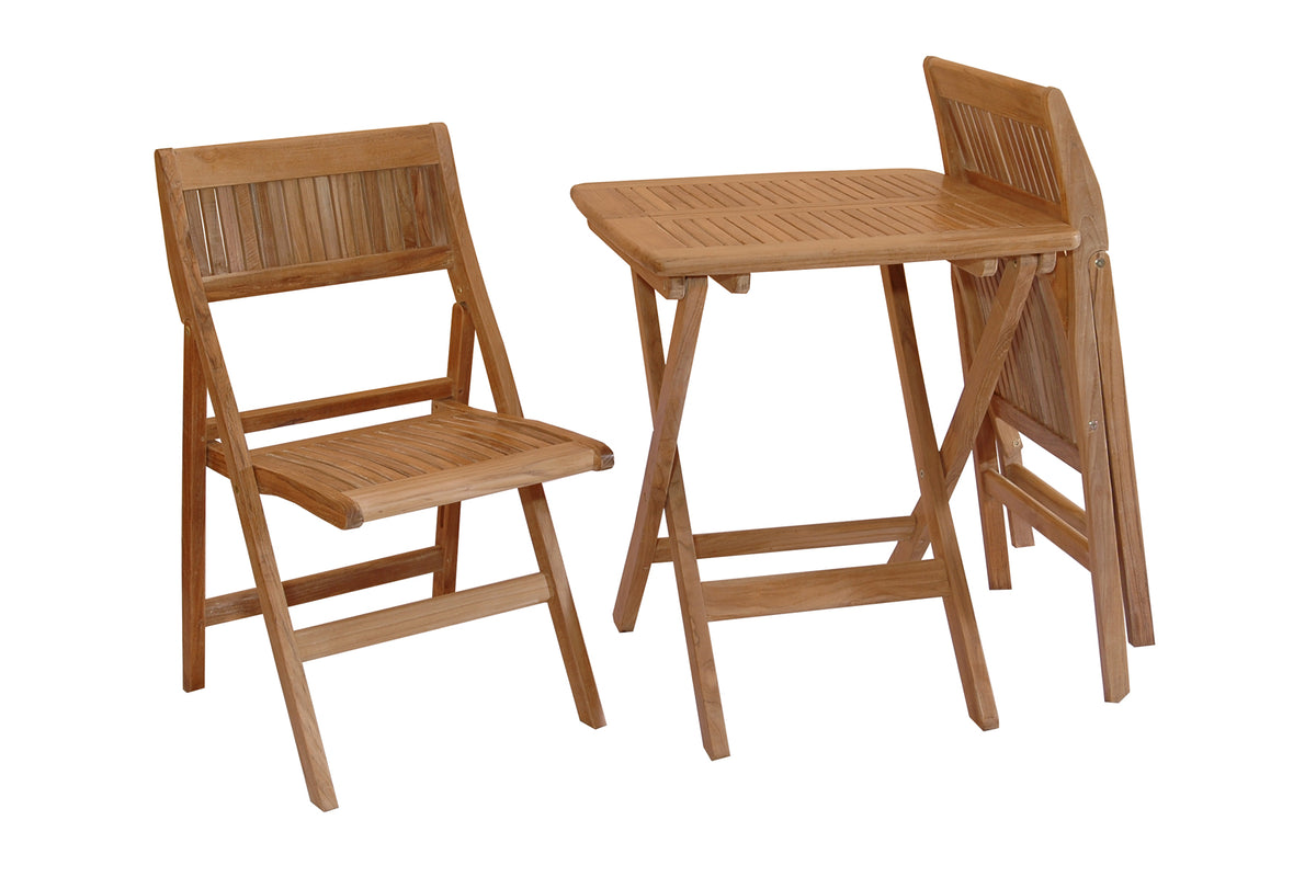 Wooden folding table and chairs set on a white background