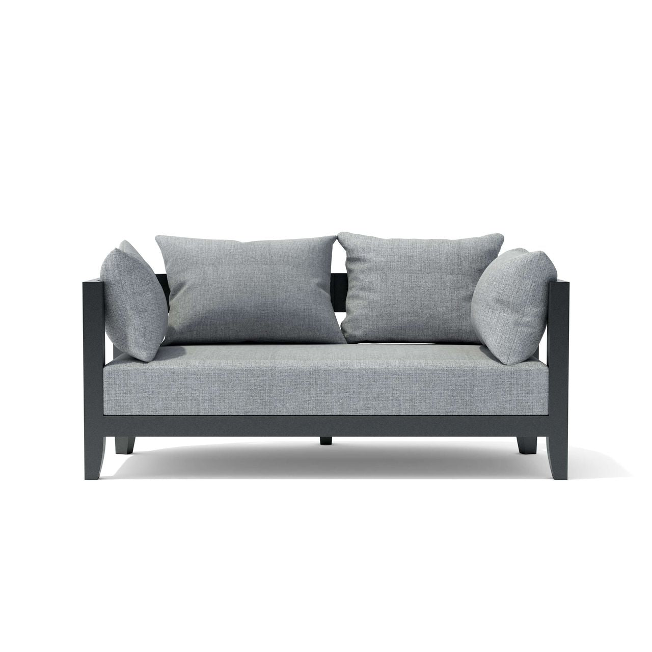 Gray sofa with four cushions on a white background