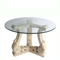 Fleur Dining Table - Cast Limestone Base with Glass Top Ornate Design