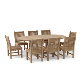 Bahama Sahara 9-Piece 87" Oval Dining Set - Extendable Teak Table with Sunbrella Cushions