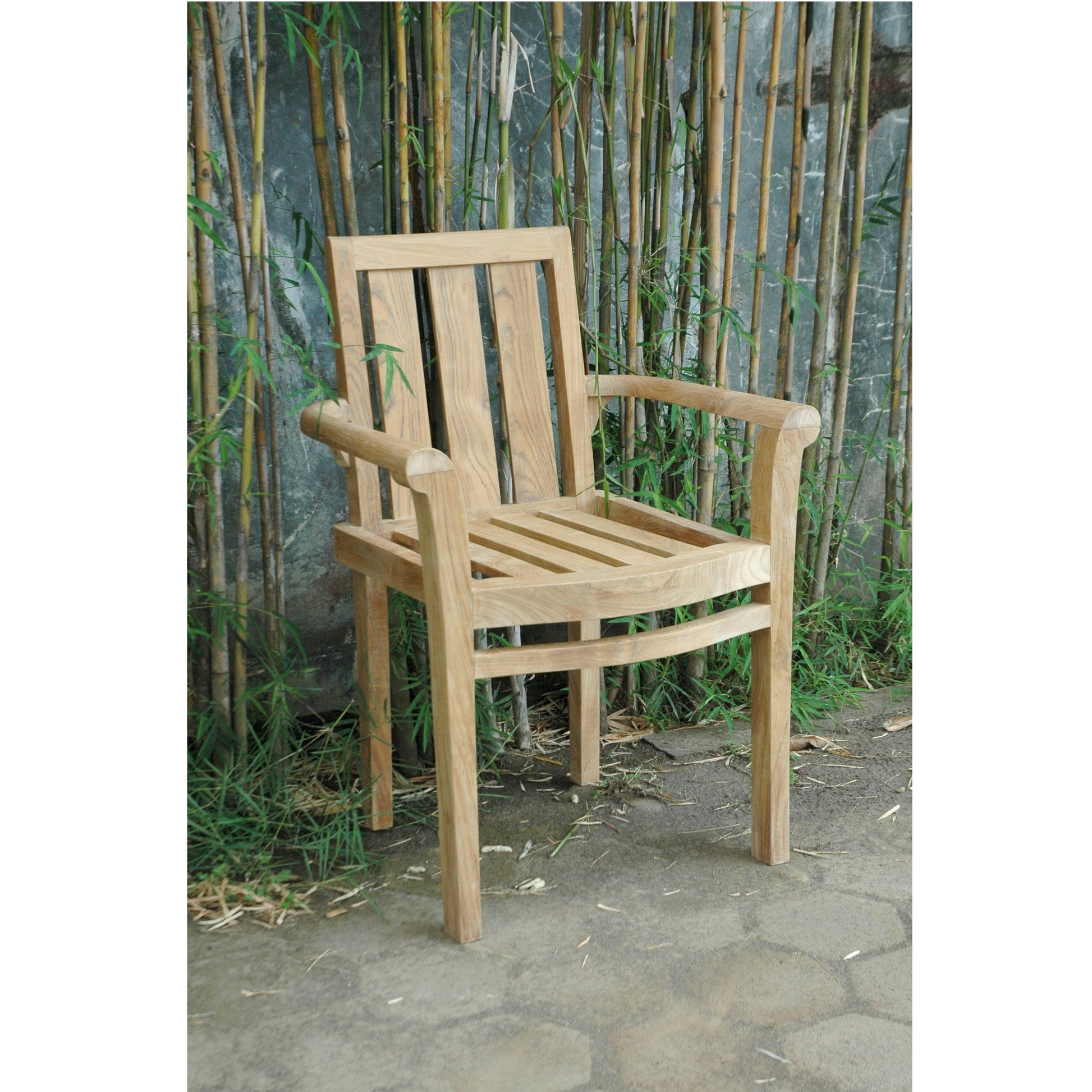 Anderson Teak Classic Stackable Armchair Set of 4 - angled view showing teak slat back
