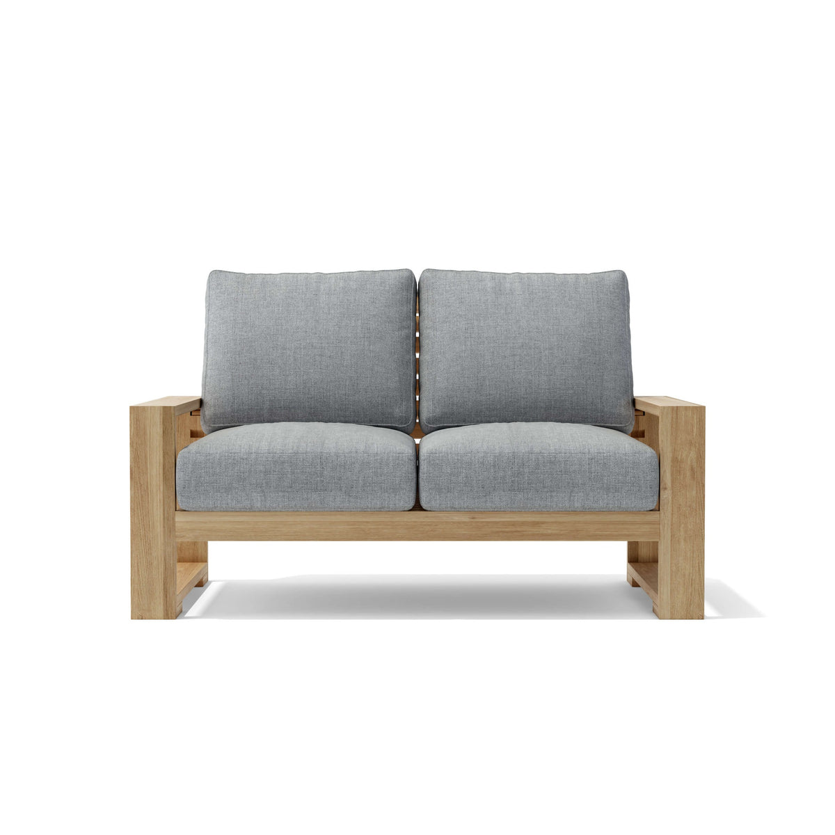 Anderson Teak Capistrano Deep Seating Loveseat - side view of teak loveseat with cushions