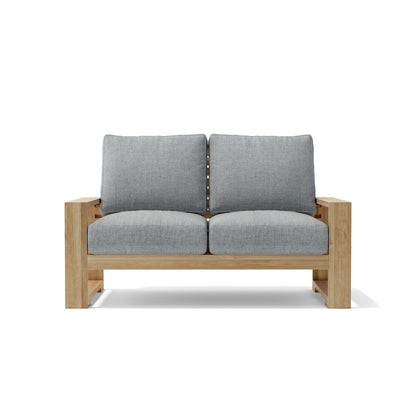 Anderson Teak Capistrano Deep Seating Loveseat - side view of teak loveseat with cushions