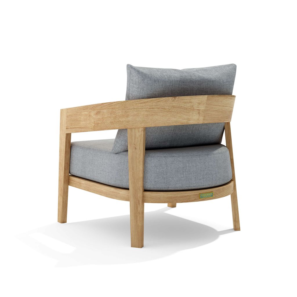 Chair with wooden frame and gray cushions on a white background