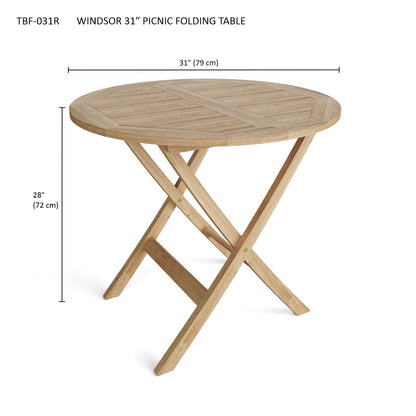 Wooden picnic folding table with dimensions on a white background
