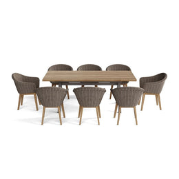 SET-39A Alura Teak & Aluminum Dining Table Set with 8 Padua Wicker Chairs - 9-Piece Outdoor Dining