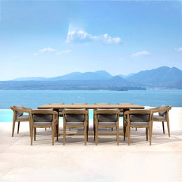 Toscana Dining Table Set – Premium Teak, Sunbrella Cushions, Seats 10
