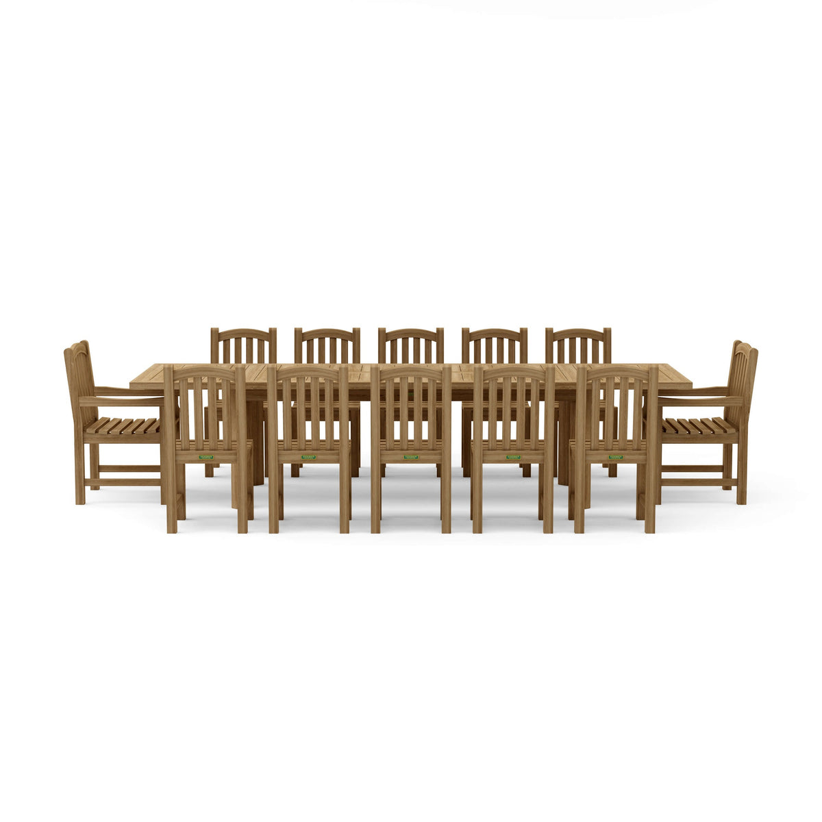Wooden dining table with chairs on a white background