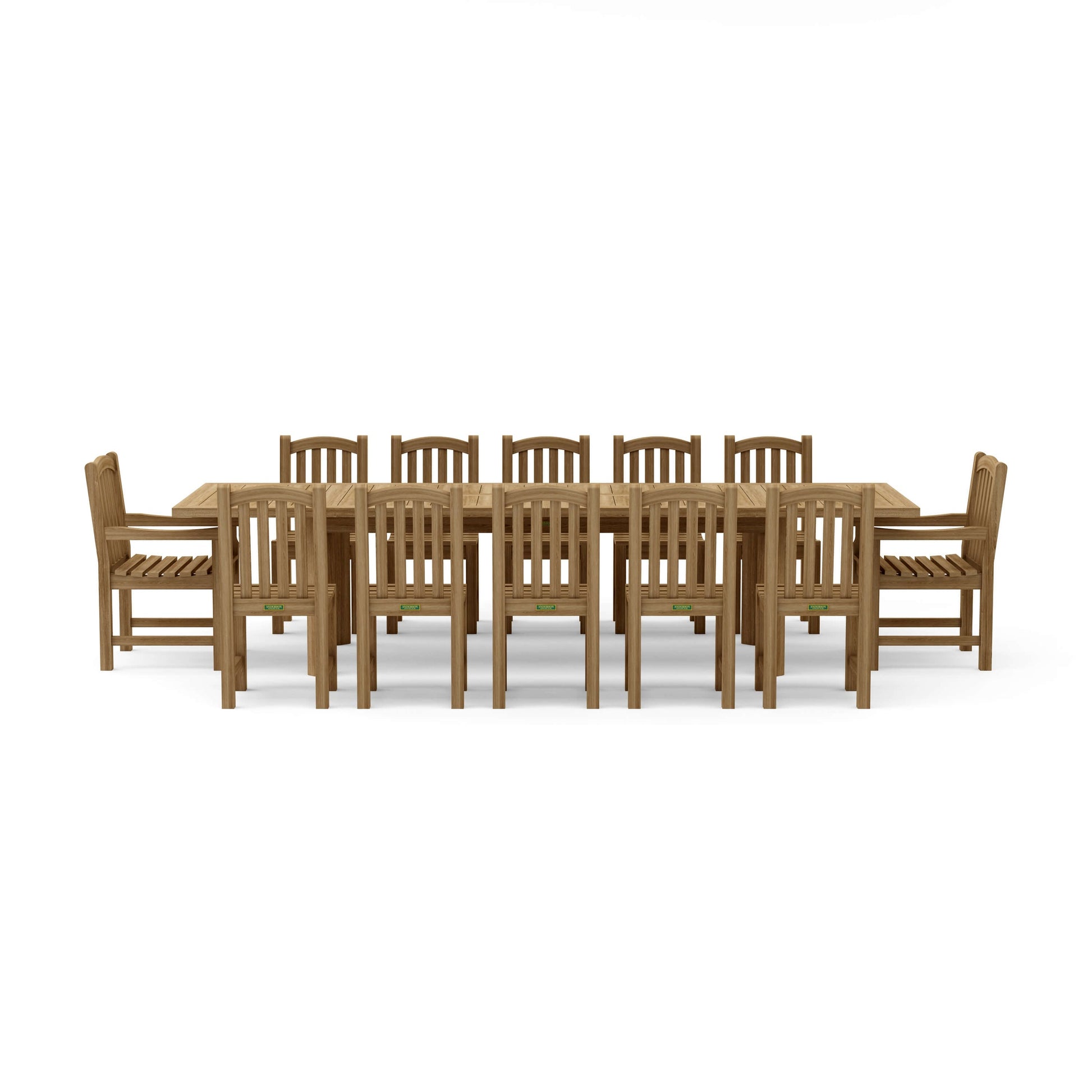 Wooden dining table with chairs on a white background