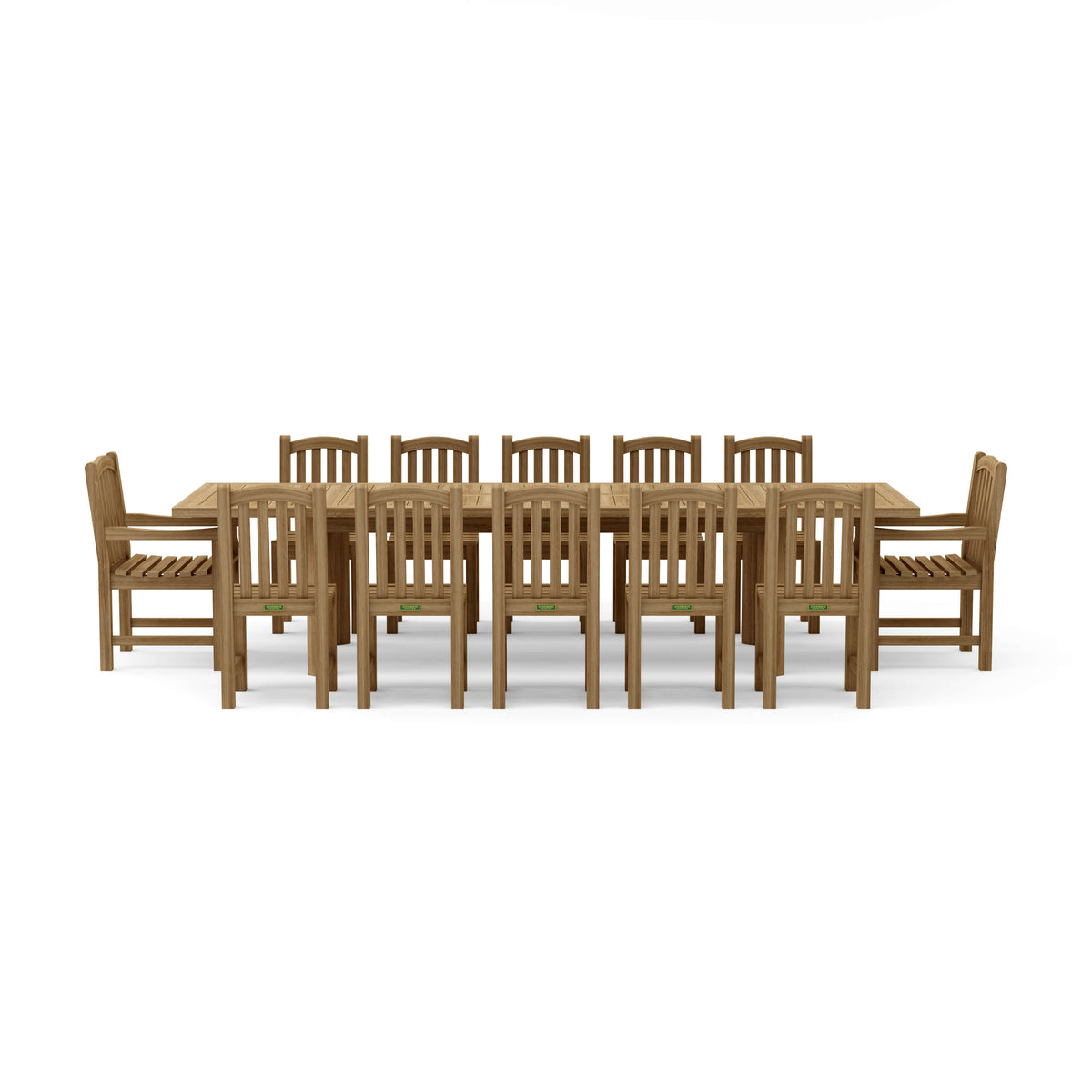 Wooden dining table with chairs on a white background