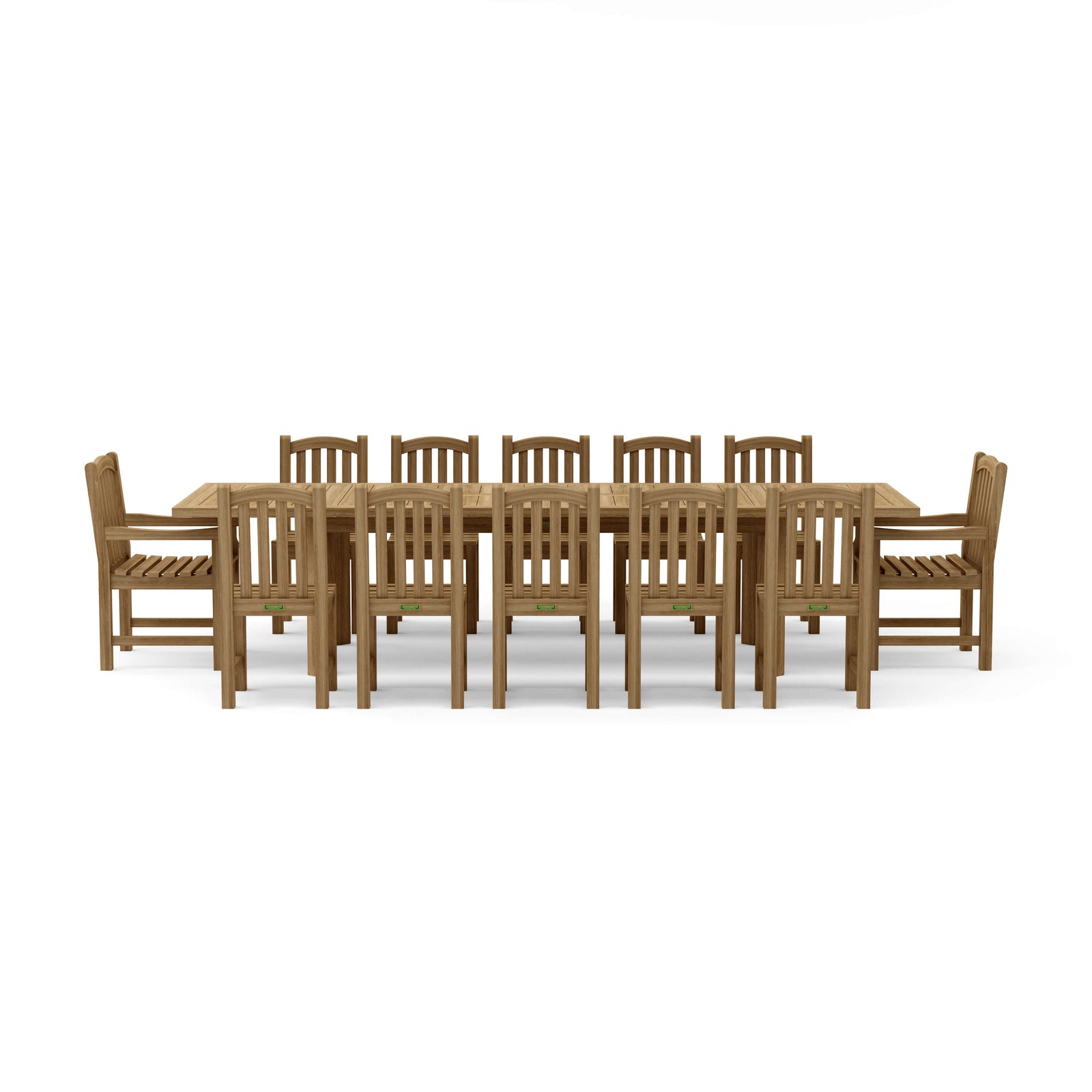 Wooden dining table with chairs on a white background