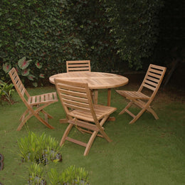 Andrew 5 - Piece Teak Butterfly Folding Dining Set with Round Table & 4 Chairs