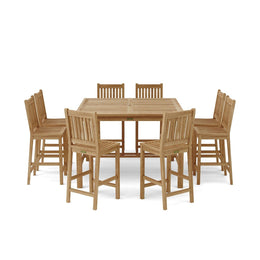 Windsor Avalon 9-Piece Teak Square Bar Set with Table & Chairs