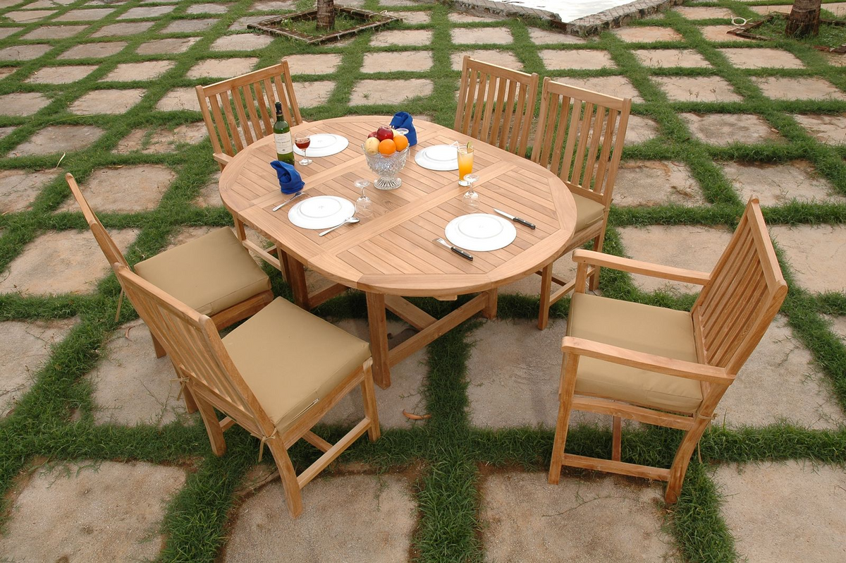 Bahama Wilshire 7 - Piece Teak Outdoor Extension Dining Set with Oval Table