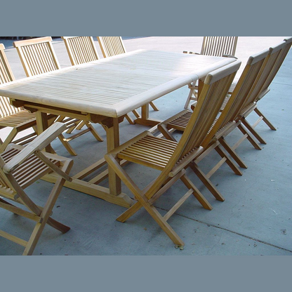 Wooden outdoor table and chairs on a concrete surface