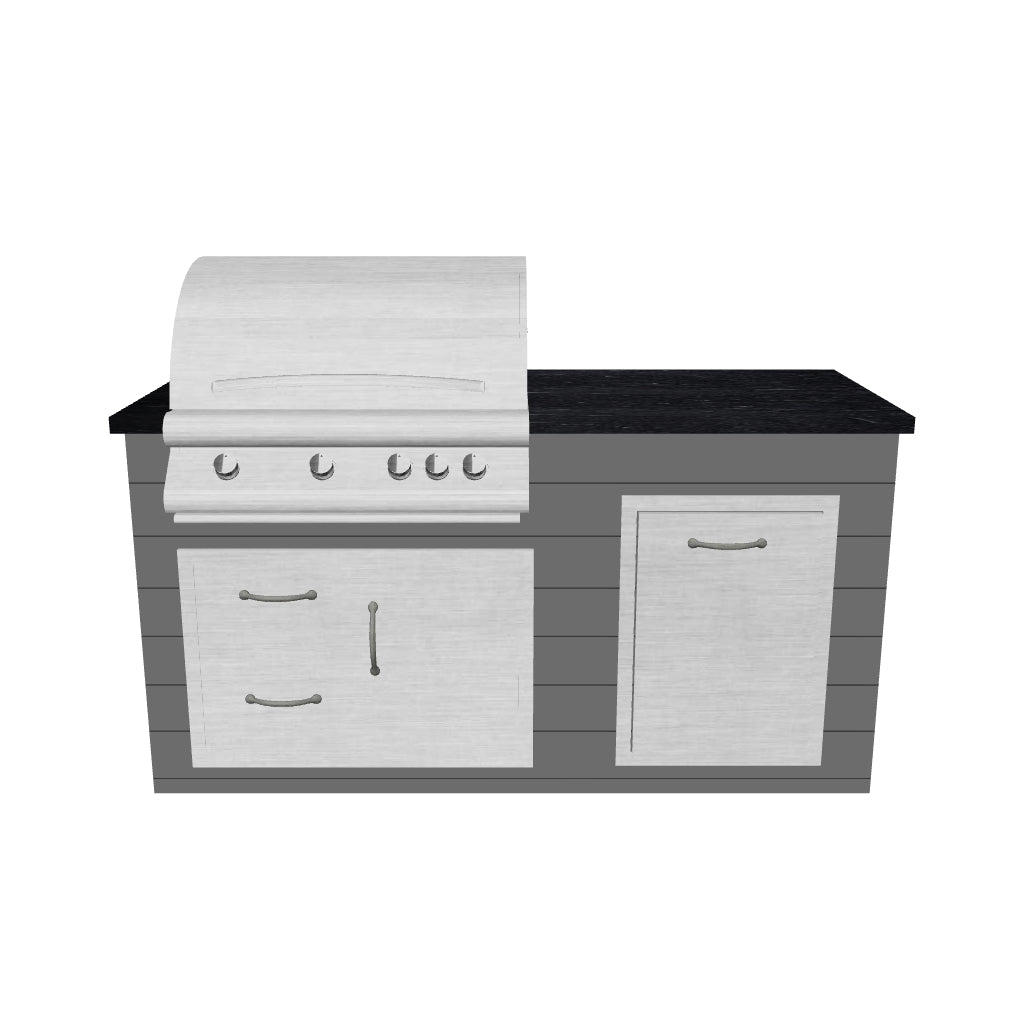 TrueFlame 6 Foot Luxury Outdoor Grill Island with Black Granite Countertops, 32-Inch TrueFlame Grill, Trash Drawer