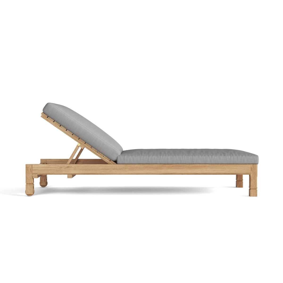 Wooden sun lounger with gray cushion on a white background