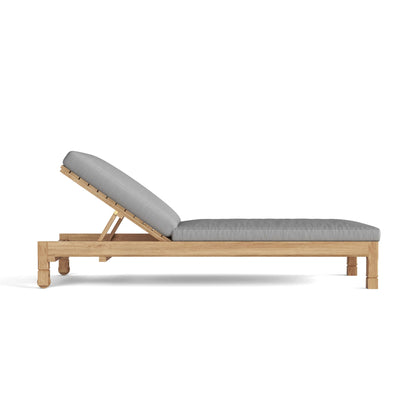 Wooden sun lounger with gray cushion on a white background