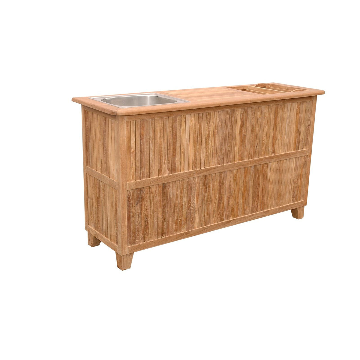 Wooden kitchen island with sink on a white background