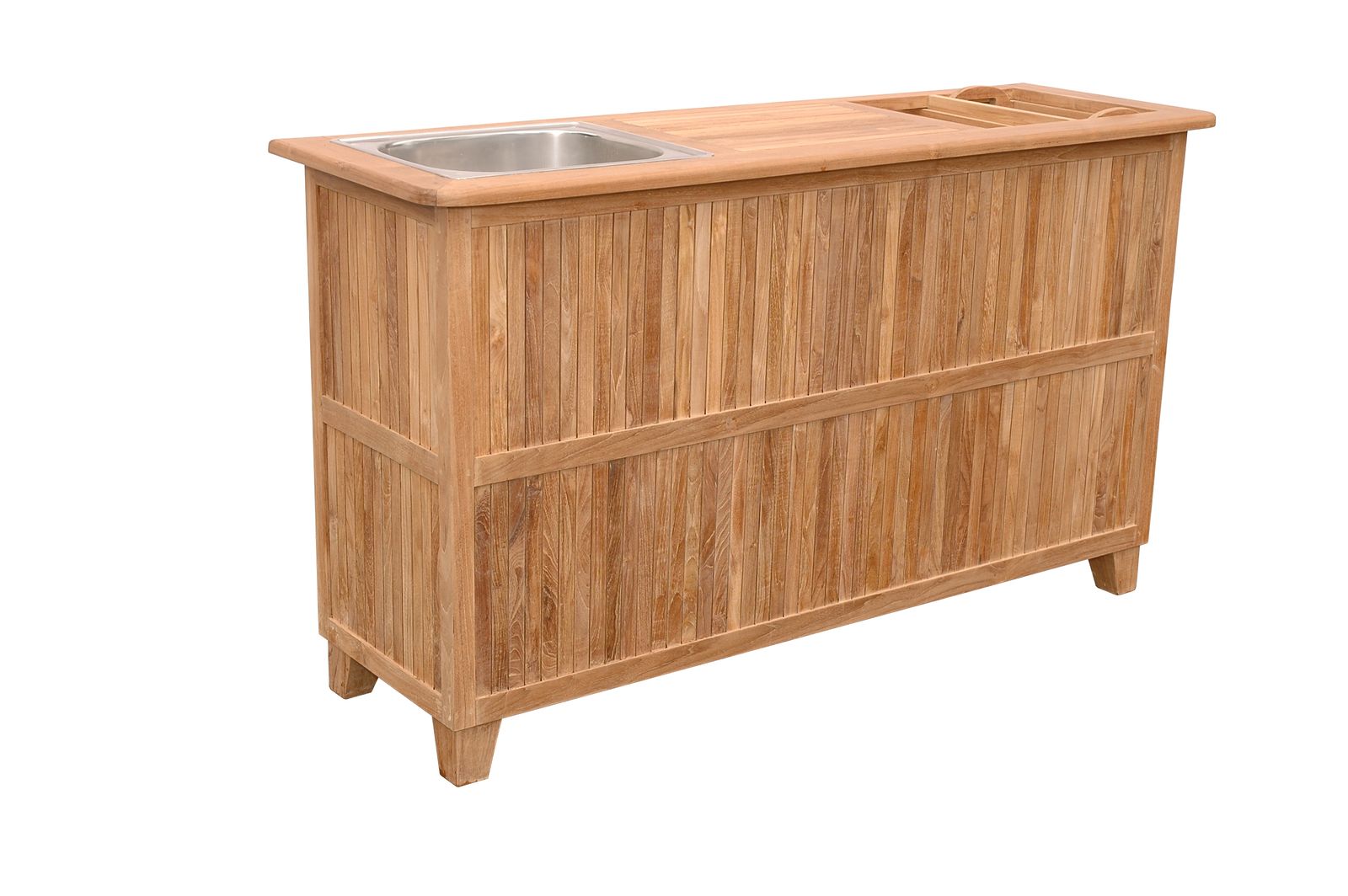 Wooden kitchen island with sink on a white background