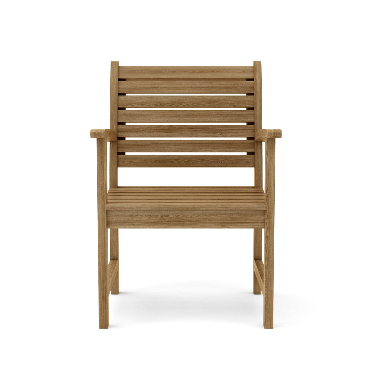 Wooden chair with slatted design on a white background