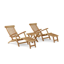 Royal Steamer Katana 3-Piece Teak Outdoor Lounge Set - 2 Armchairs & Footstool