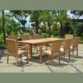 Bahama 9-Piece Teak Rectangular Extension Dining Set with Stackable Sahara Armchairs