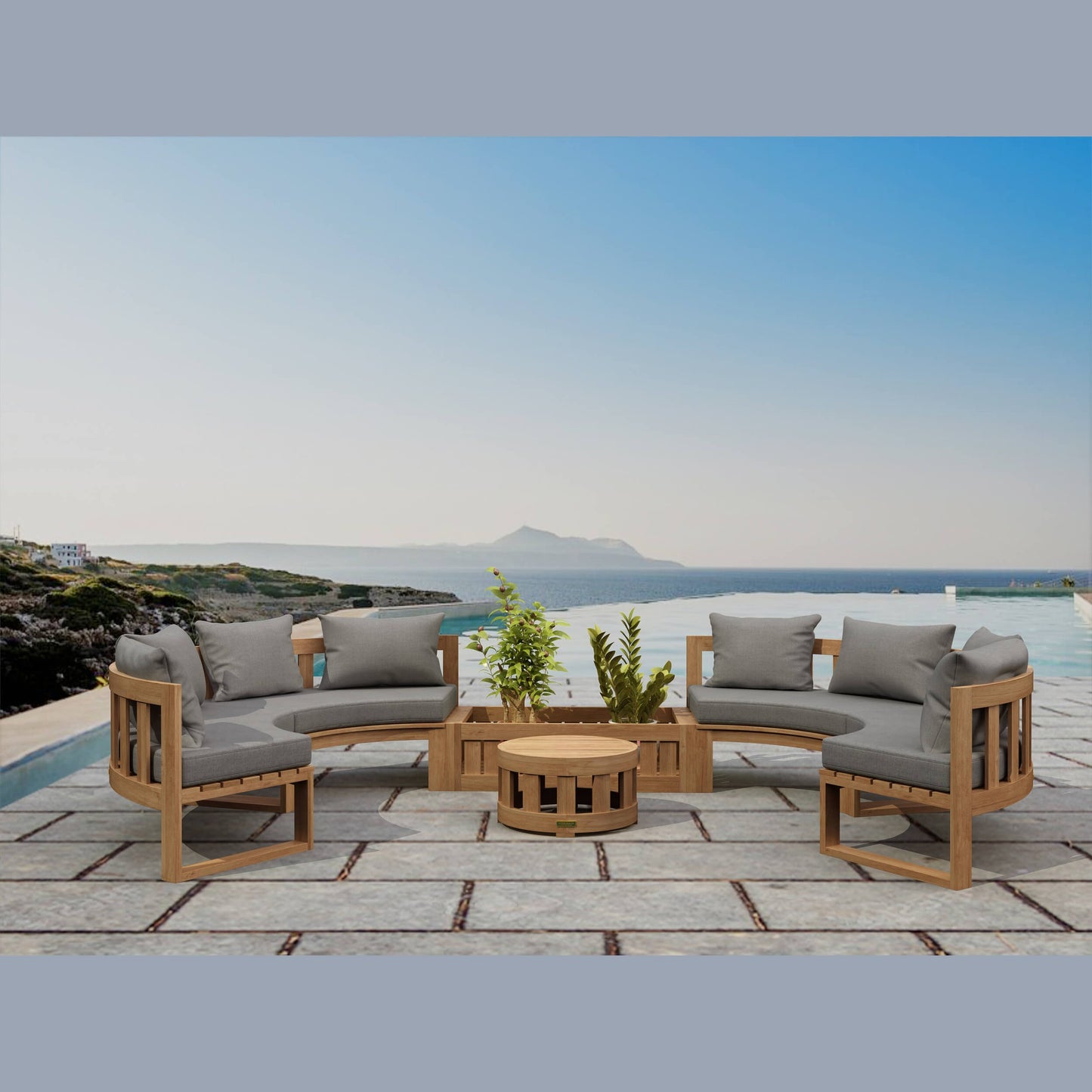 Outdoor patio furniture set with ocean view