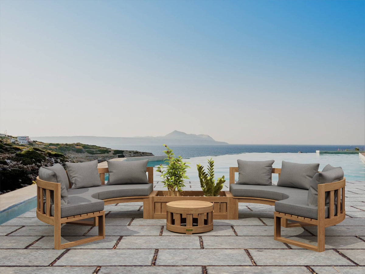 Outdoor patio furniture set with ocean view