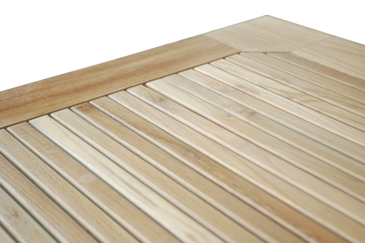 Close-up of a wooden surface with slatted design