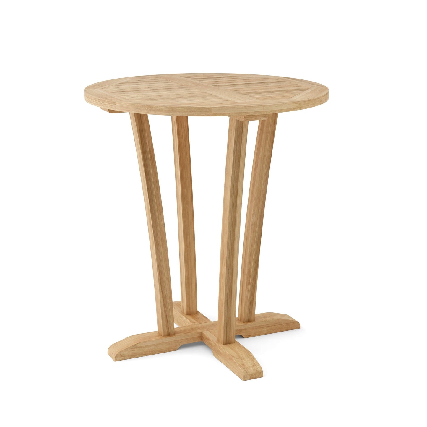 Wooden side table with a round top on a white background