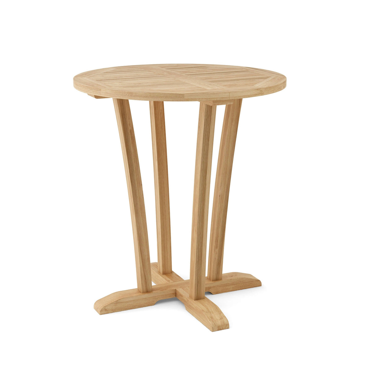 Wooden side table with a round top on a white background