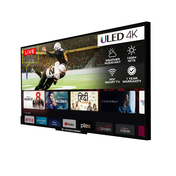 Smart TV displaying a sports game with ULED 4K branding on a white background