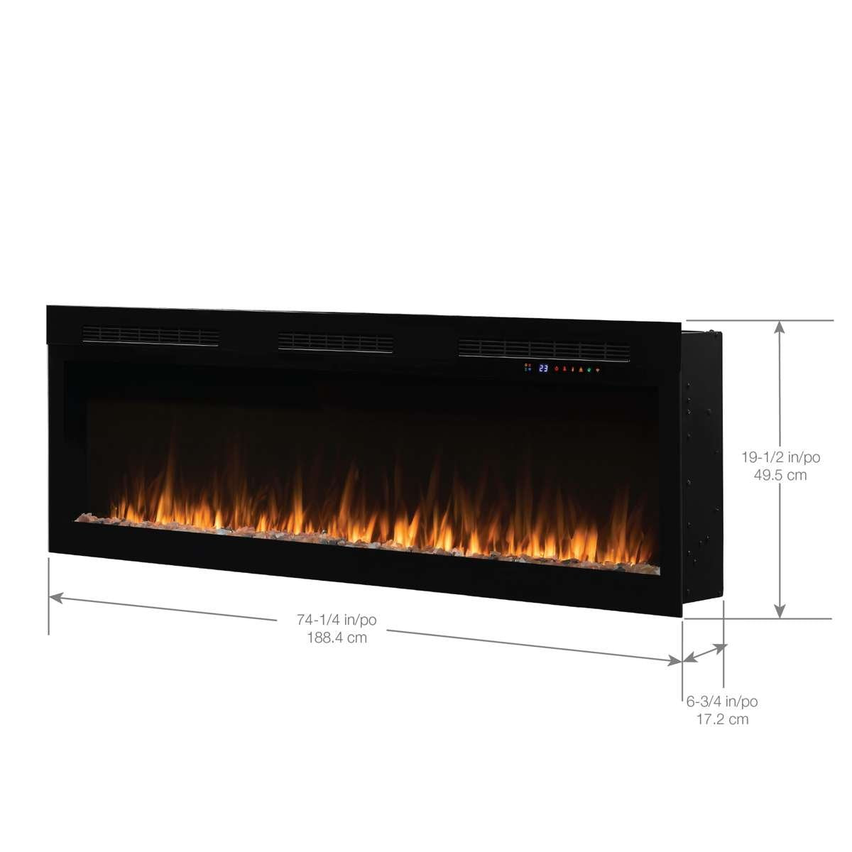 Vital Sense 74 Linear Fireplace dimensions diagram