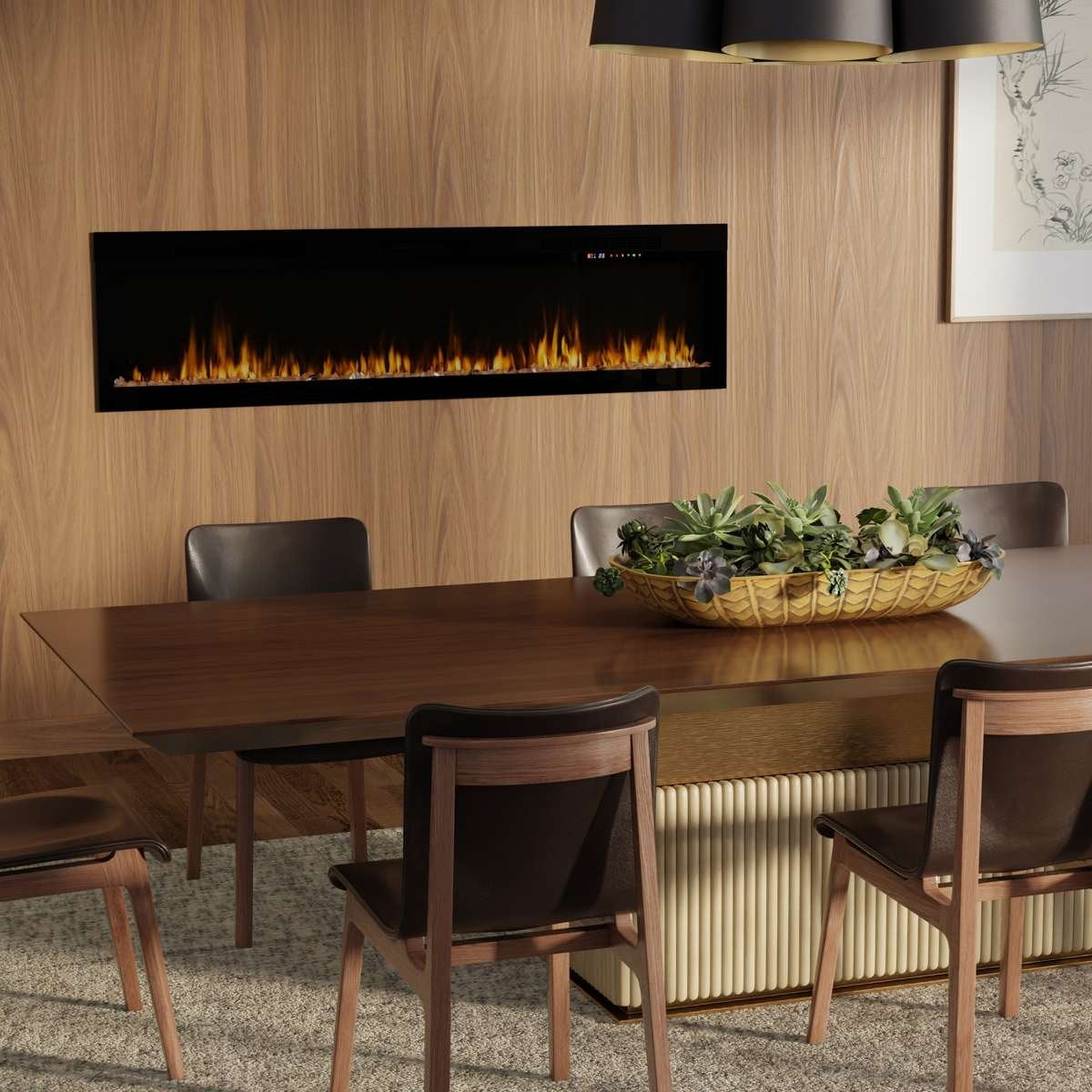Vital Sense 74 Linear Fireplace in dining room