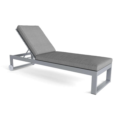 Gray outdoor lounge chair with cushion on a white background