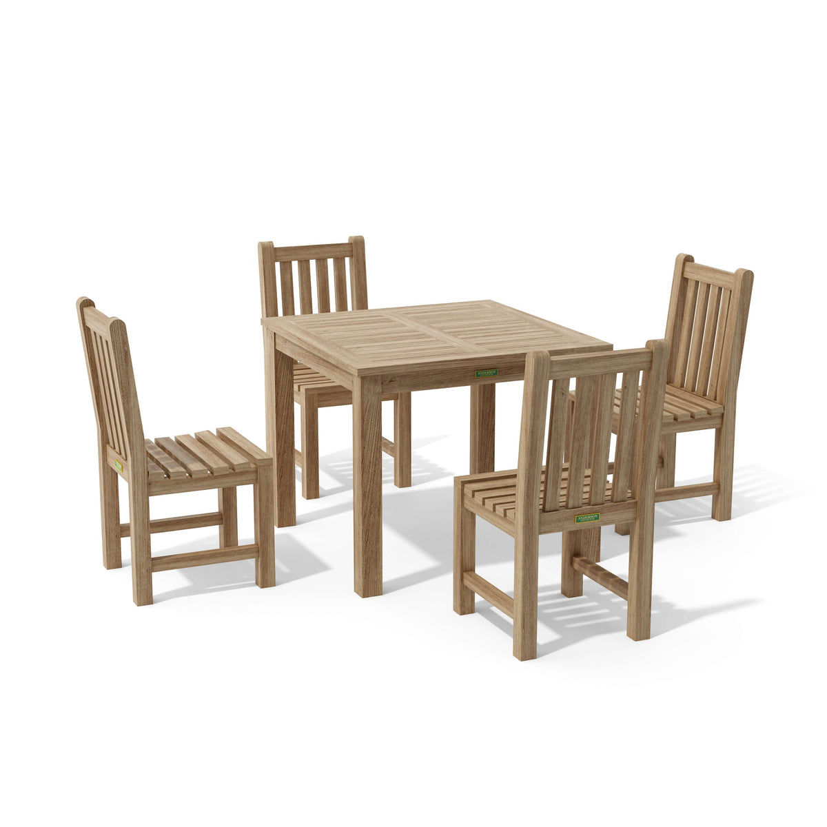 Wooden outdoor table and chairs set on a white background