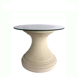Fairbank Round Table - Cast Limestone Base with Glass Top Elegant Antique Finish